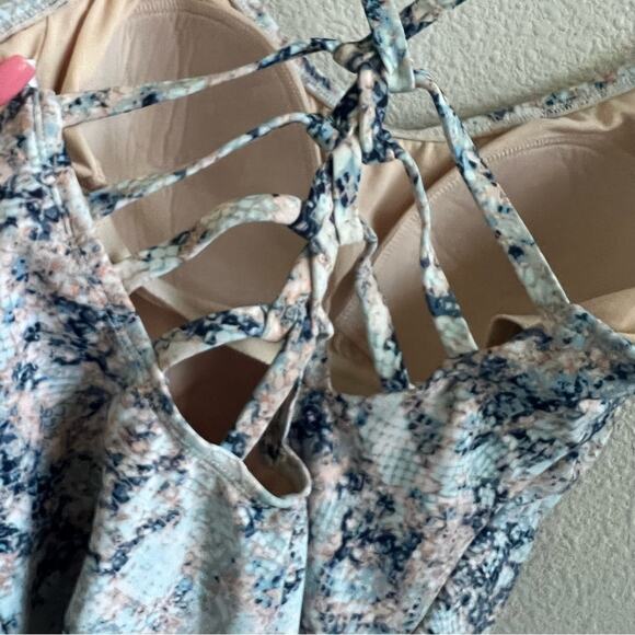 Kona Sol Watercolor Abstract Animal Print Earthy One Piece Strappy Swimsuit L - Picture 8 of 11